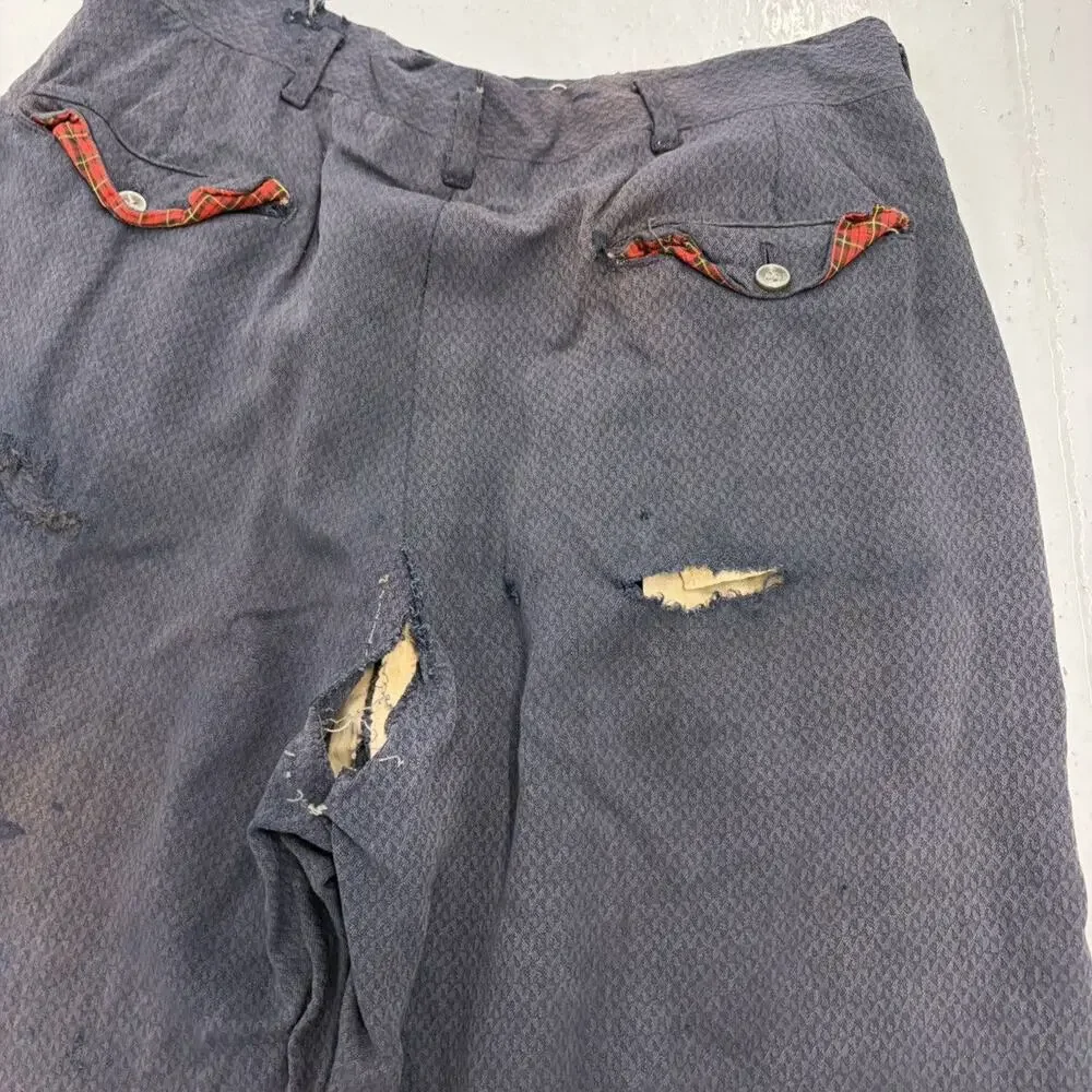 Vintage 50s Harson Blue Rayon Pattern Trousers 28x28